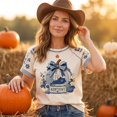 thumbnail image 3 of Halloween Women's Fall Short-Sleeve T-Shirts Autumn Pumpkin Printed Tshirts Western Country Music Graphic Tees Light Blue M, 3 of 6