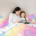 thumbnail image 4 of Manfei Pretty Rainbow Twin Comforter Sets,Pink Bownot Letter A Bedding Set,Colorful Stars Reversible,2 Pieces,1 Comforter and 1 Pillowcase, 4 of 7