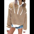thumbnail image 1 of Suéter de Punto Acanalado de Larga con Media Cremallera A Rayas para Mujer, Tops Casuales, Cómodos y Ligeros, Moda de Otoño Marrón M, 1 of 8