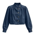 thumbnail image 2 of Women's Jean Jacket Cropped Long Puff Sleeve Button Down Denim Jackets (BU1), 2 of 5