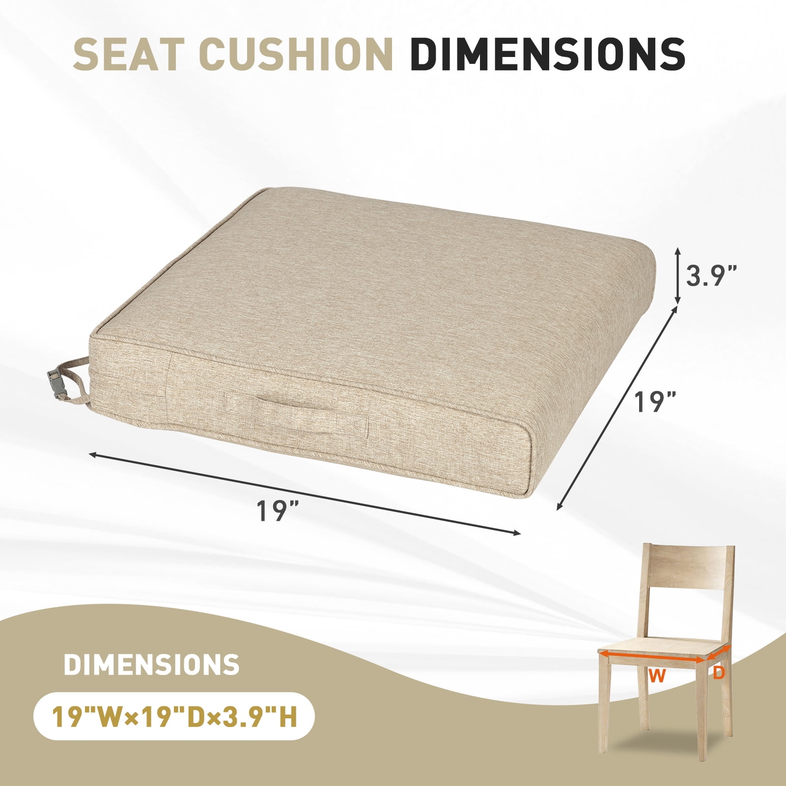 BPS Outdoor Chair Cushions Set of 2, 19" x 19" Water Resistant Outdoor Seat Cushions for Patio Furniture Dining Chair Pads Replacement, Brown