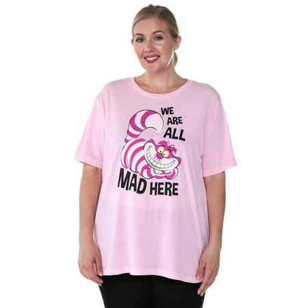 Women's Cheshire Cat Mad Plus Size T-Shirt Pink (Best Walks In Cheshire)