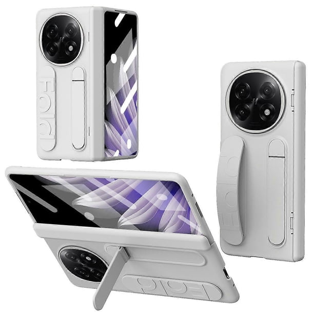 For Oppo Find N5 5G Case Kickstand Wristband PC Phone Cover with Tempered Glass Film - Grey