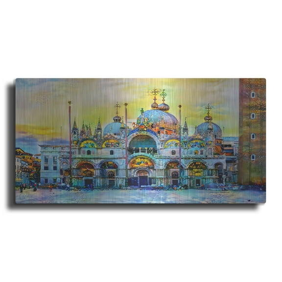 Luxe Metal Art 'Venice Italy Patriarchal Cathedral Basilica of Saint Mark at Sunset' by Pedro Gavidia, Metal Wall Art, 48"x24"