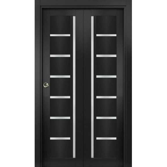 Sliding Closet Bi-fold Doors | Quadro 4088 Matte Black with Frosted Glass