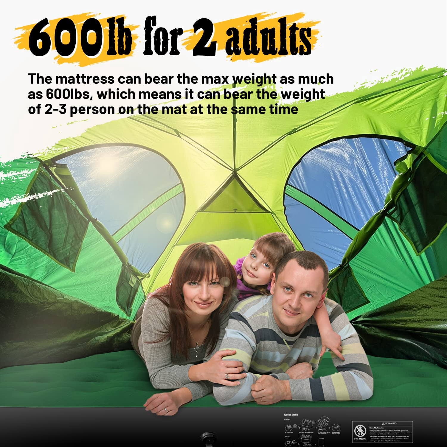 Truck Bed Air Mattress for 5.5'-5.8' Full Size Short Truck Bed Inflatable Camping Mattress with Pump & Carry Bag, Green