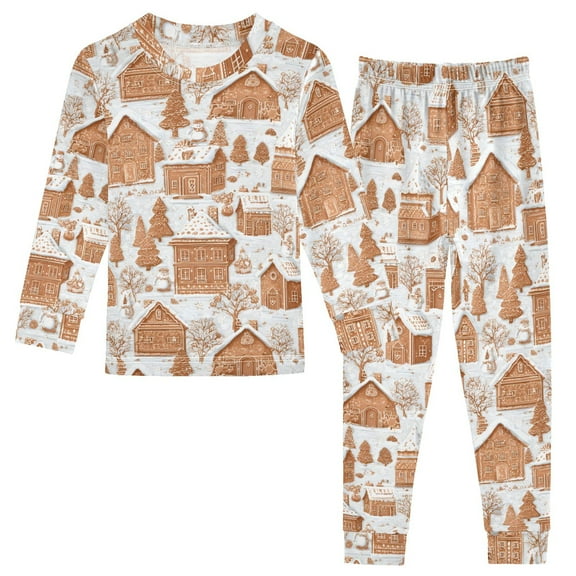 Christmas Gingerbread House Cotton Pajamas 2 Piece Set Sleepwear Soft and Comfortable Homewear Nightwear