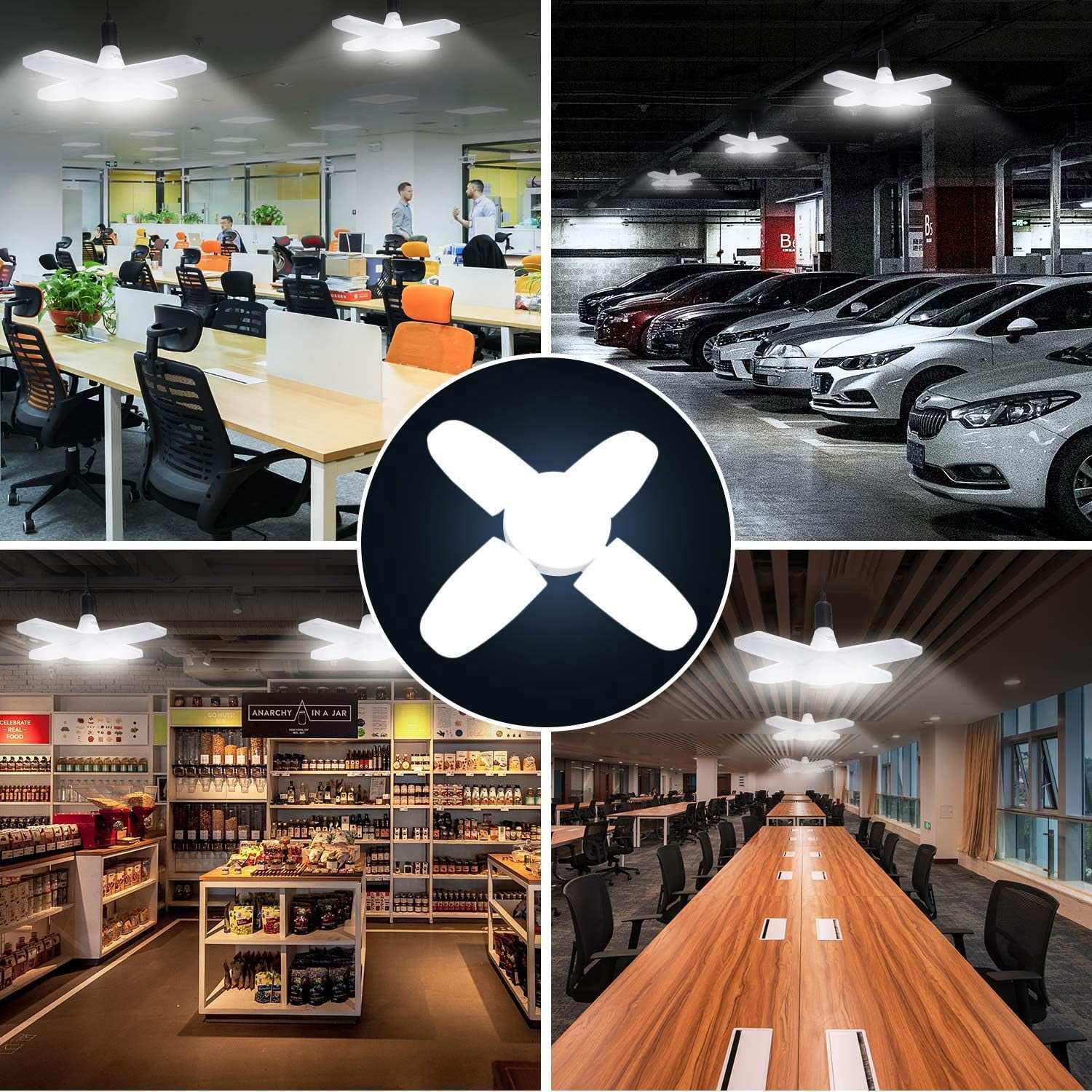 Led Garage Lights, 60W Trilights Ceiling Ensures Safe Reliable Illumination, 6000K Daylight With 90 Degree Adjustable Panels For Garage, Warehouse, Workshop, Gym Lighting