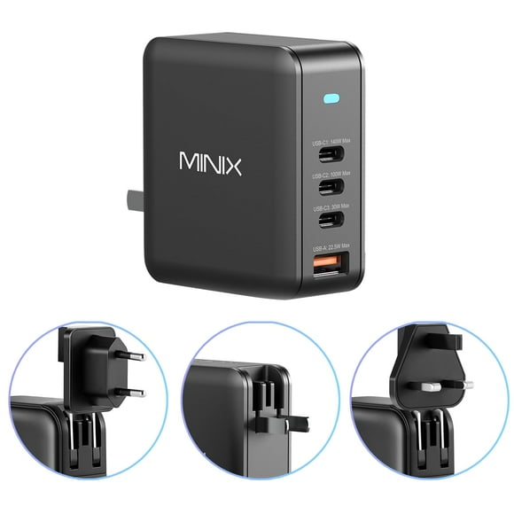 MINIX 165W USB C Charger,GaN II Charger PD3.1 Max 140W,Turbo 4-Port Wall Charger, Fast Charging Station, Compatible with MacBook Pro/iPad Air/iPhone15 14 13Pro