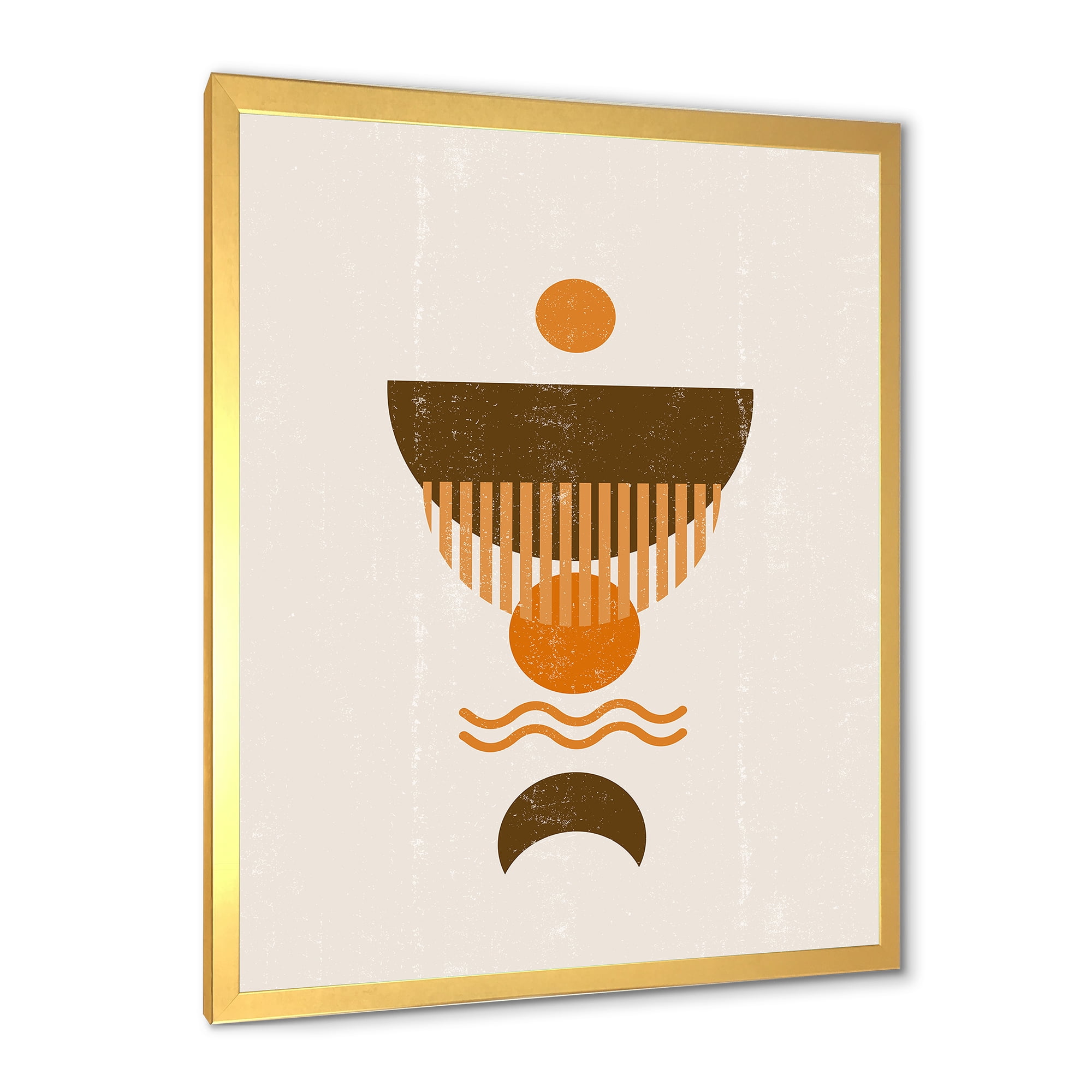 Designart 'Abstract Minimal Brown Moon and Orange Sun' Modern Framed Art Print