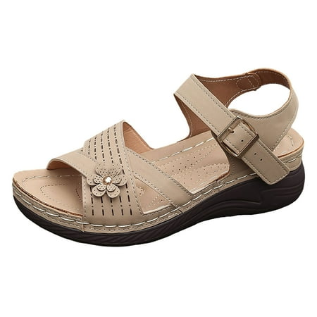 

Jungdeepe Ladies Summer Retro Flower Solid Colour Buckle Thick Bottom Large Walking Summer Sandals Women Size 12 Shoes Sandals outside Slippers Women Womens Wedge Sandals Tan Womens Wedge Sandal Shoes