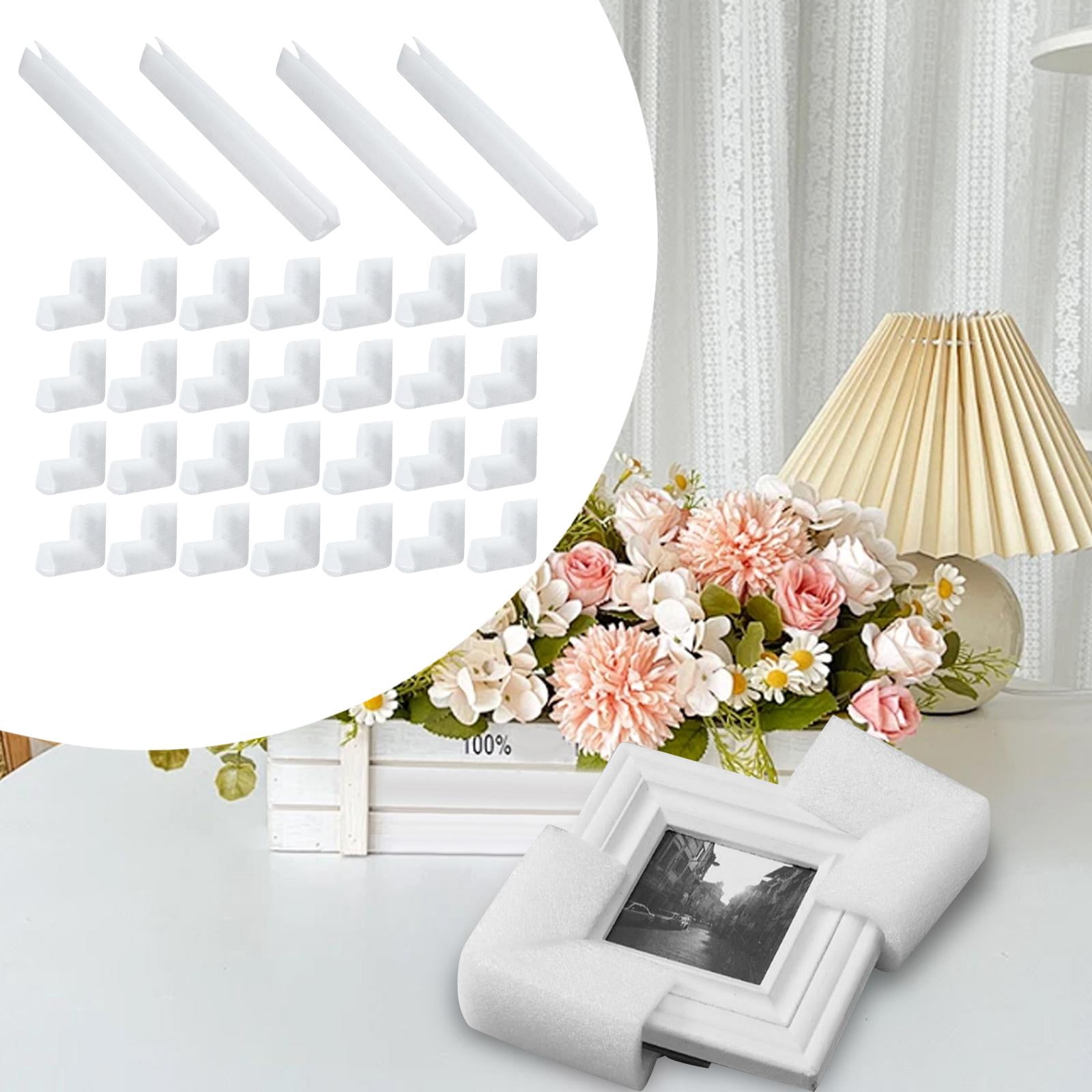 koolsoo 32Pcs Picture Frame Foam Corner Protectors Corner Guard Packaging Protection Shockproof L Shaped Cushioning for Photo Mirror