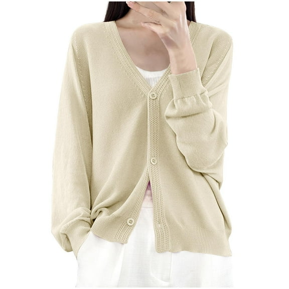 Fall Sweatshirts, Women's Basic Solid V Neck Cardigan Sweaters - 2025 Fall Long Sleeve Knit Casual Button Up Outerwear Coats