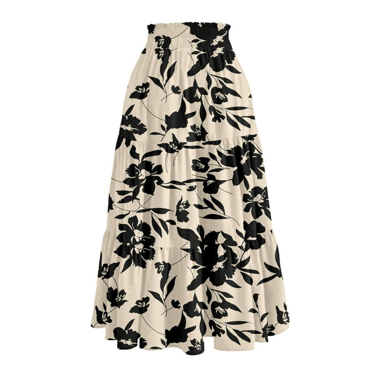 WULMLEO Women's Ditzy Floral Print Midi Skirt Summer Casual