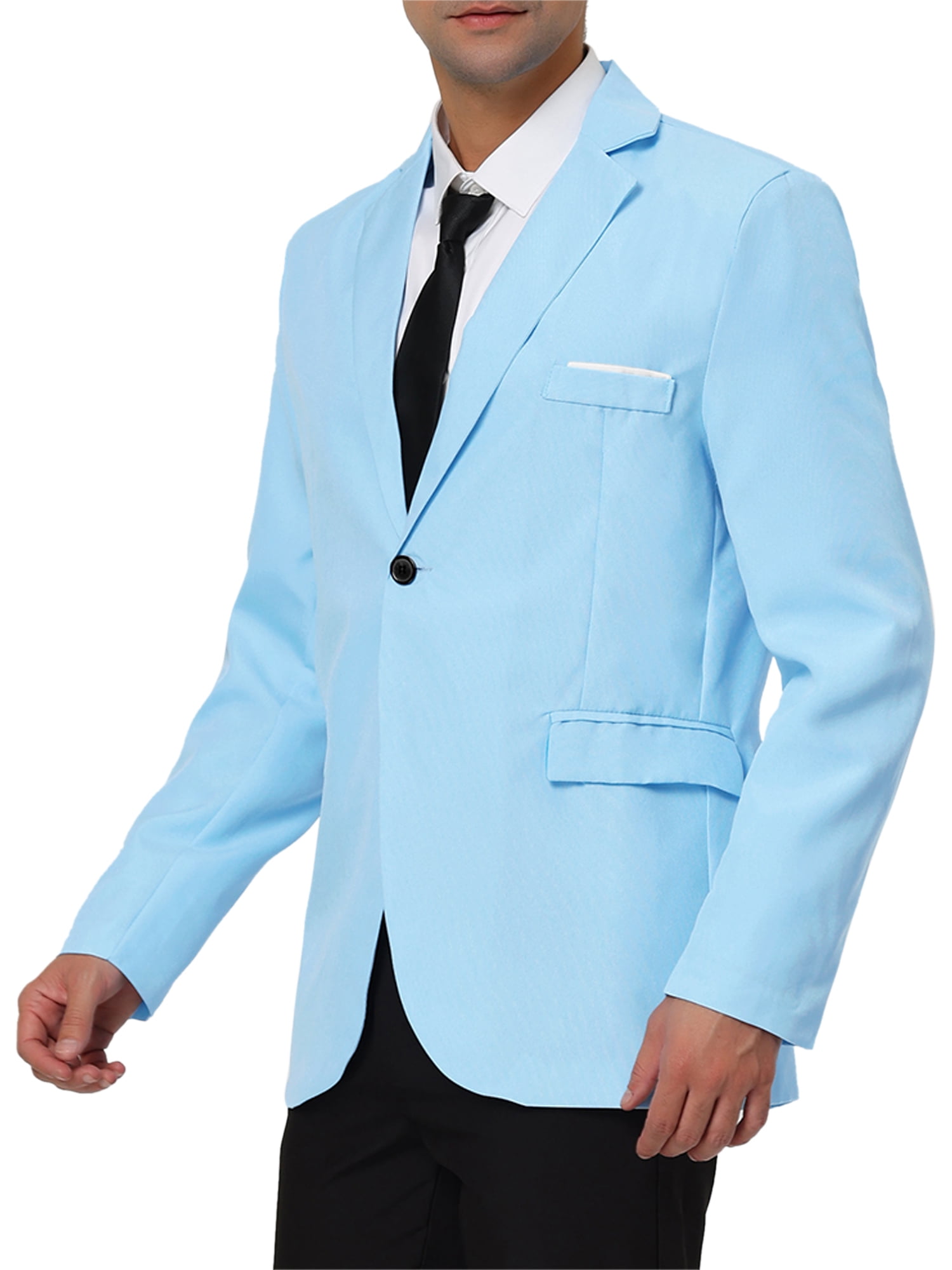 Unique Bargains Men's Slim Fit Blazer Single Breasted One Button Sports Coat 2XL Light Blue