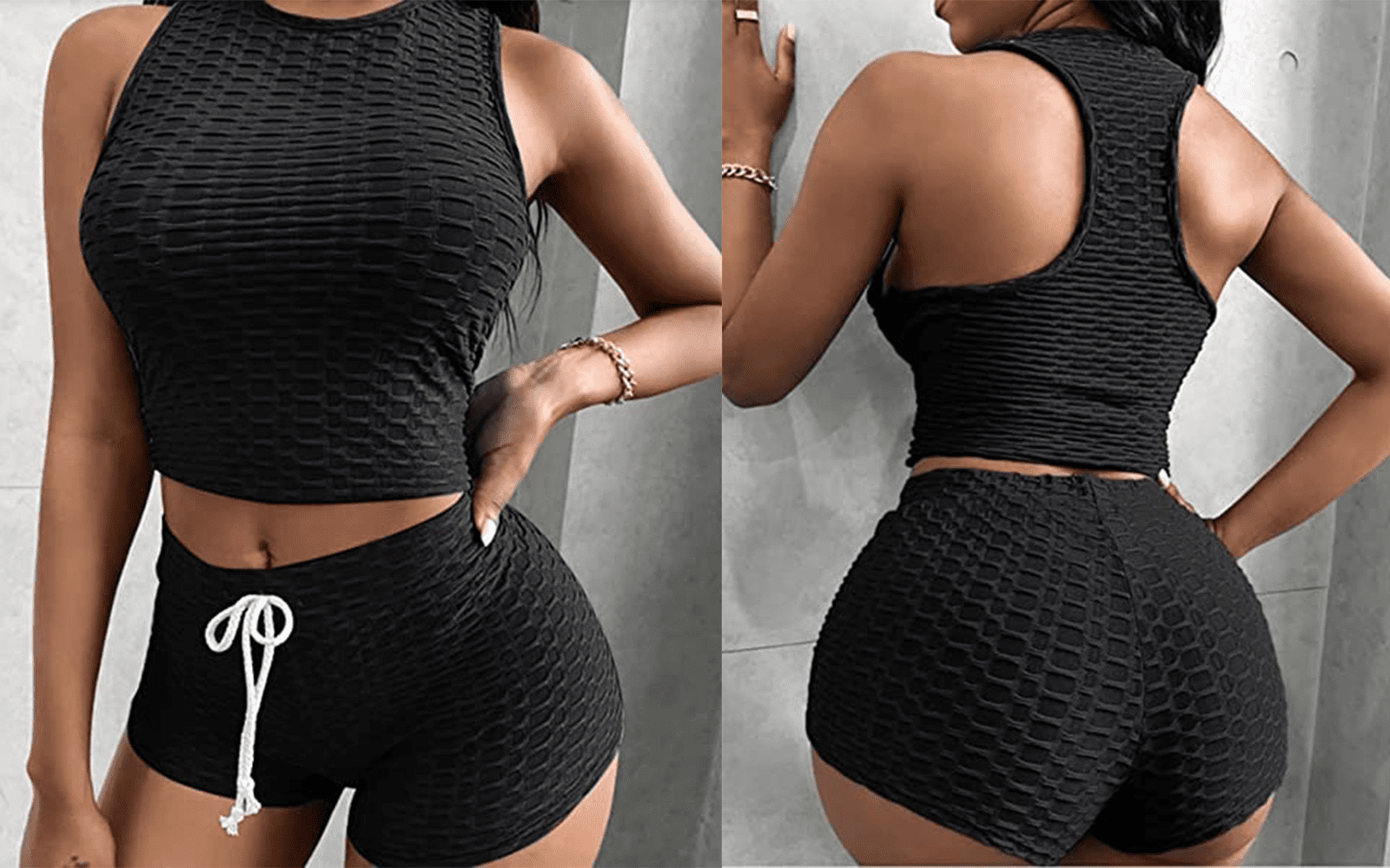 Akmipoem Two Piece Workout Sets Women PLus Summer Bike Shorts Gym Yoga Crop  Tank Top Outfits 