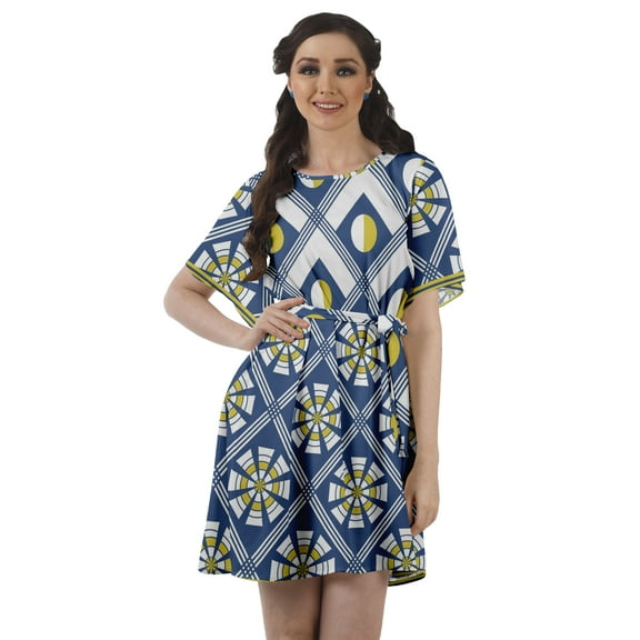 Moomaya Printed Jewel Neck A-Line Women Dress Casual Loose Bohemian Short Tunic