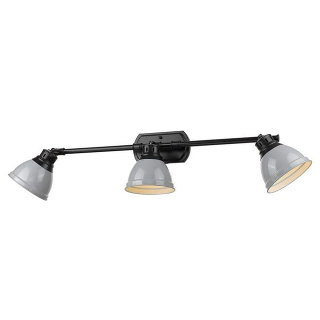 Golden Lighting 3602-VL3 BLK-GY Duncan 3 Light Bath Vanity with Gray Shade, Black