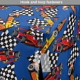thumbnail image 4 of Race Car Dog Crate Cover, Cartoon Style Interpretation of Checkered Flags and Automobile, Easy to Use Pet Kennel Cover for Medium Large Dogs, 35" x 23" x 27", Cobalt Blue and Multicolor, by Ambesonne, 4 of 6