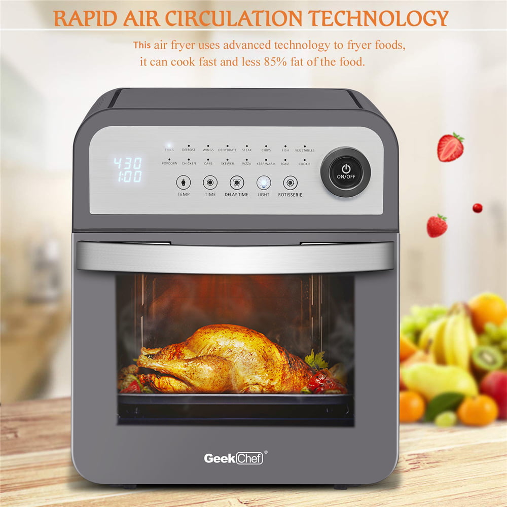 Details about   12-in-1 Air Fryer Toaster Oven Combo Countertop Rotisserie & Dehydrator chicken 