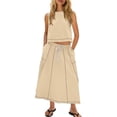 thumbnail image 2 of BRGZLK Womens Skirt Sets 2 Piece Outfits Summer Casual Trendy Vacation Cropped Sleeveless Tank Tops and High Waisted Drawstring Midi Skirt Set Beige S, 2 of 6