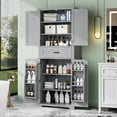 thumbnail image 2 of 72 Inch Freestanding Bathroom Storage Cabinet with Adjustable Shelves, 7-Tier Floor Cabinet with Drawer and Doors for Bathroom, Living Room, Office, Grey, 2 of 8