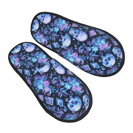 

Bingfone Skull blue crystal flower House Slippers for Women Men with Soft Rubber Sole Slip On for Indoor/Outdoor-Large