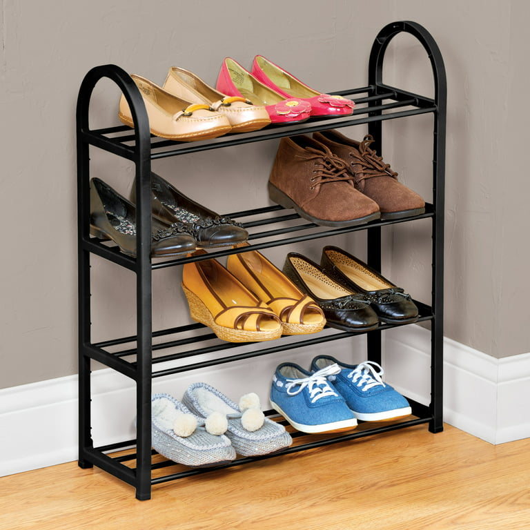 YSSOA 4-Tier Stackable Shoe Rack, 12-Pairs Sturdy Shoe Shelf Storage ,  Black Shoe Tower for Bedroom, Entryway, Hallway, and Closet