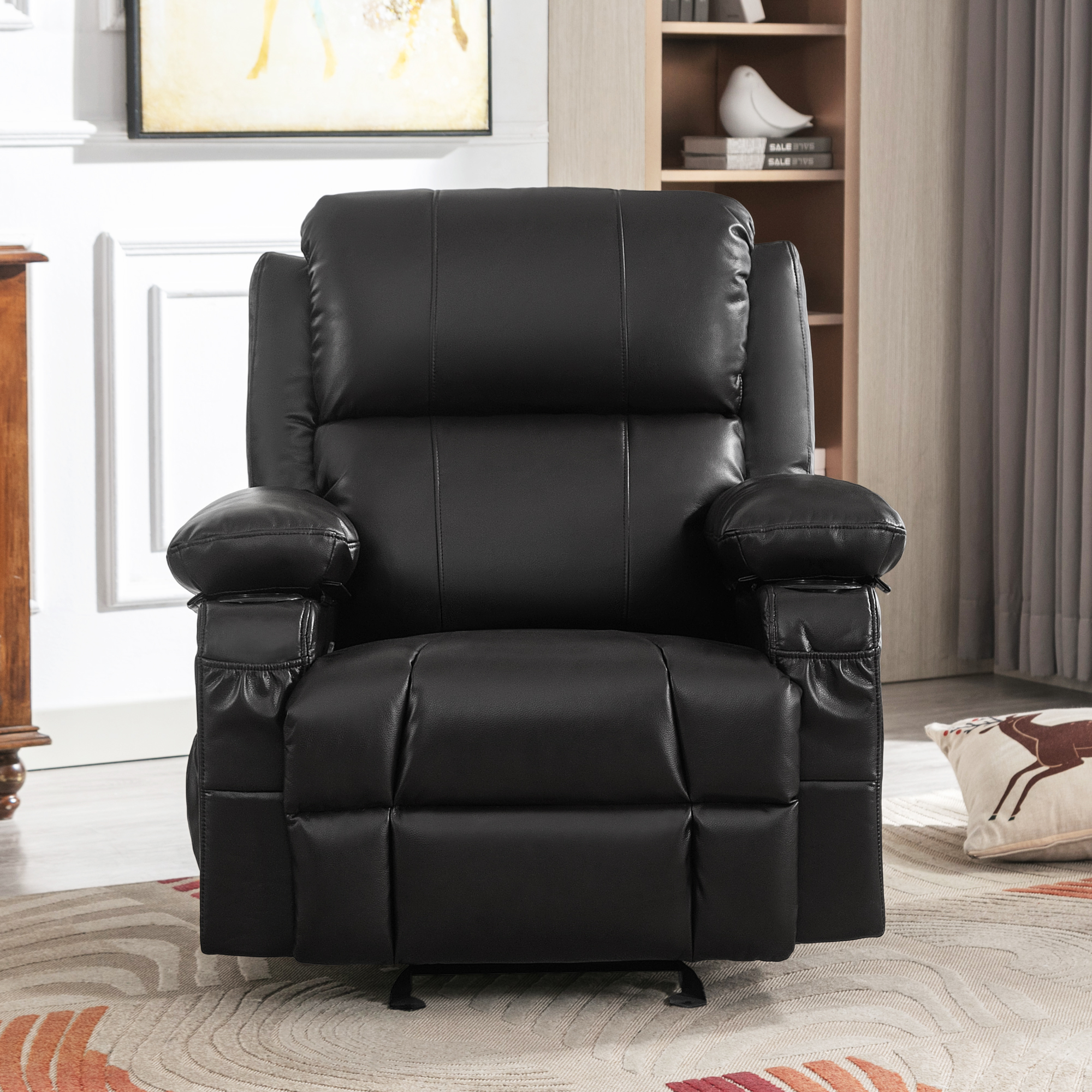 Btmway Recliner Chair, Manual Recliner Couch with Massage&Rocking Function and Heating System, Fabric Reclining Sofa with Cup Holder and Side Pocket