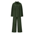 thumbnail image 4 of BiZtdJrK Two Piece Vacation Sets for Women Long Sleeve Button Down Shirts and Wide Leg Pants Casual Set Loose Travel 2 Piece Outfits with Pockets Green XXL, 4 of 7