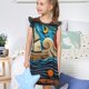 thumbnail image 4 of Fotbe Whimsical Sailboat Ocean Art Vestido de Dormir para Niñas de 3 a 10 Años, Mangas Cortas, Estilo Princesa, Pijama Camisón con Mangas Voladas-Small, 4 of 6