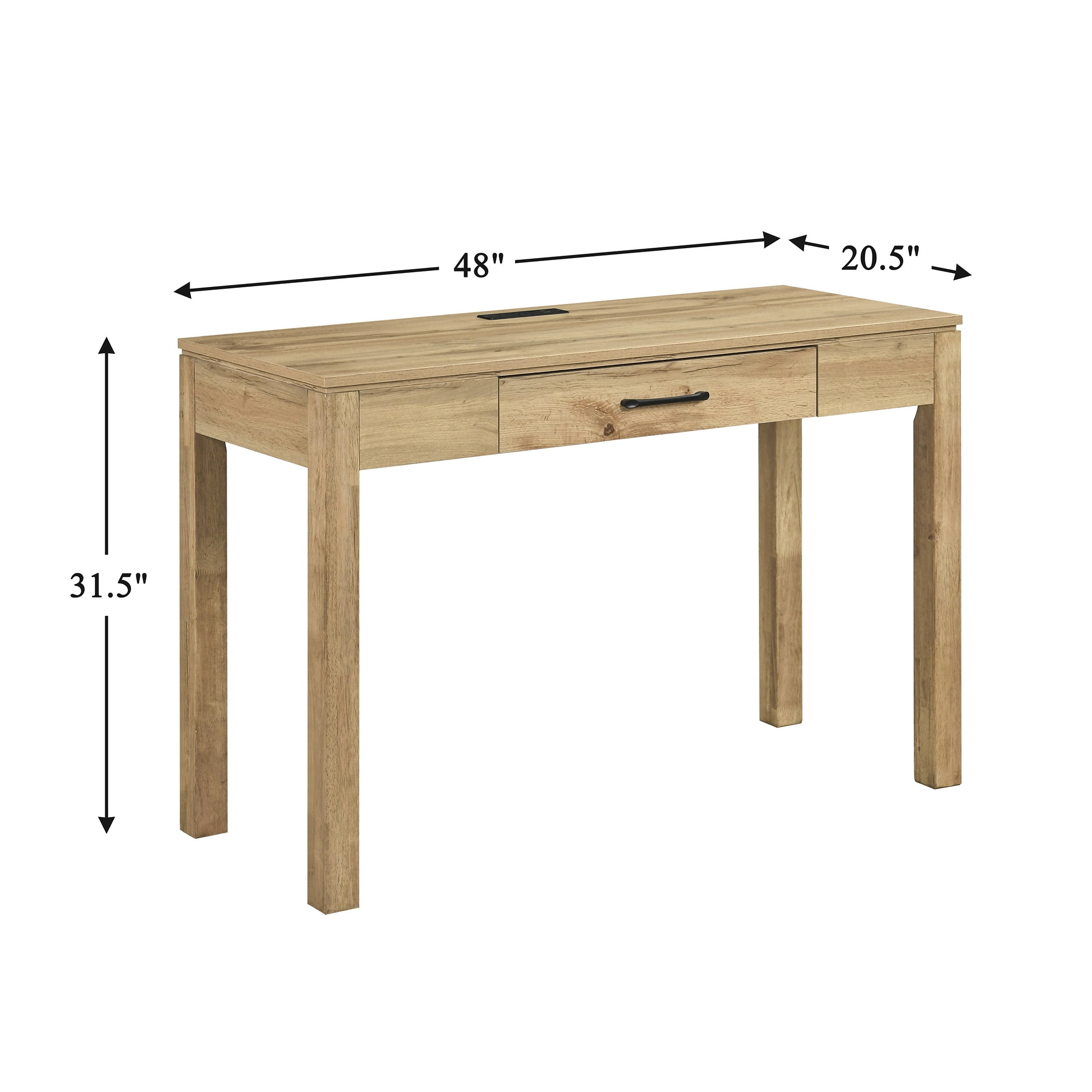 OakvillePark Avenshire Wood Rectangle Writing Desk with Power Outlet and USB Charging Port, Natural
