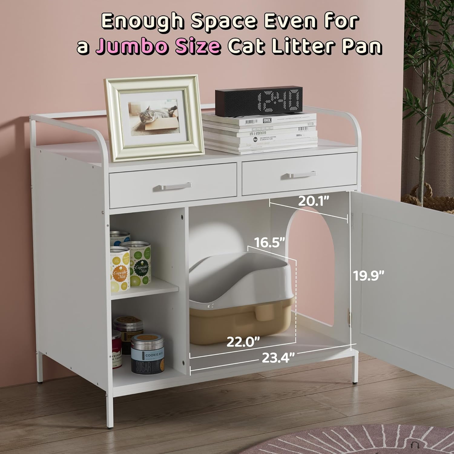 WISHIVE Litter Box Enclosure with Drawers, Hidden Cat Litter Box Enclosure, Cat Litter Box