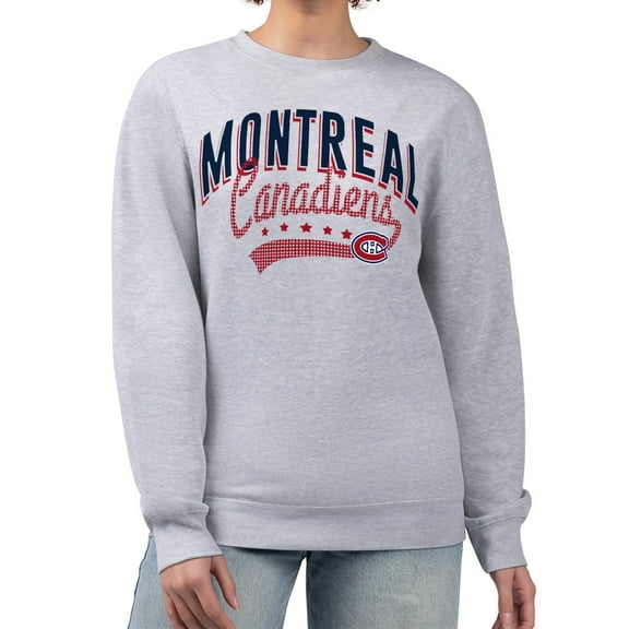Women's G-III 4Her by Carl Banks Heather Gray Montreal Canadiens Filigree Team Graphic Fleece Pullover Sweatshirt