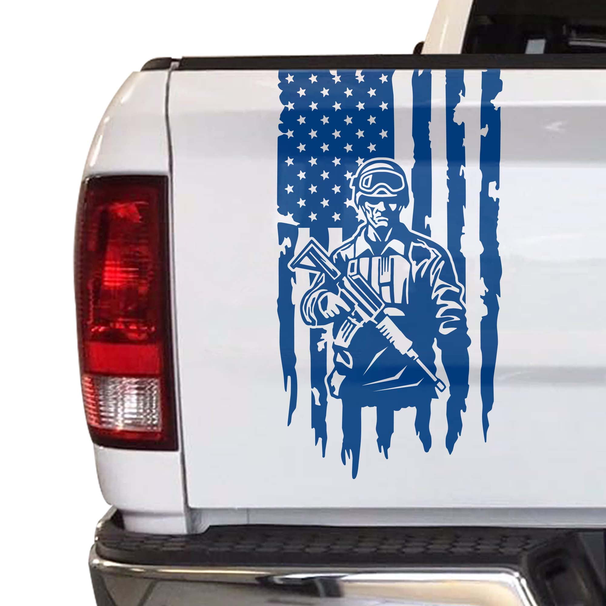 Soldier Enlisted Man Fighter U.S. Army USMC USAF Distressed American USA US  Flag Truck Tailgate Vinyl Decal Fits most Pickup Trucks Military Sticker  Veteran Retired (11 x 20, Dark Gray) 
