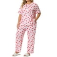 thumbnail image 1 of Conjuntos de pijama de 2 piezas para mujeres de talla grande con impresión de cereza, cuello redondo y pantalones largos con cintura elástica, 1 of 6