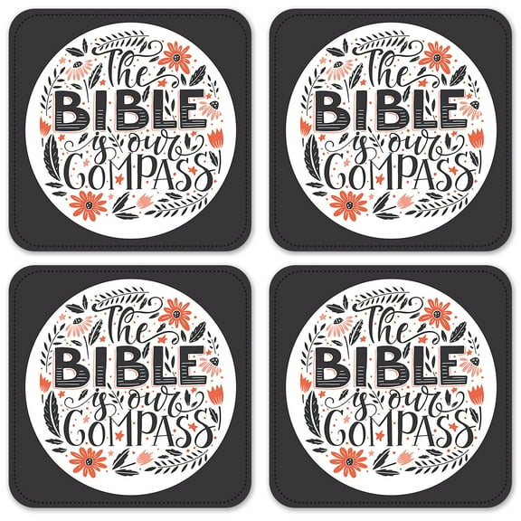 Vinyl Drink Coasters - Set of 4 - Bible is our Compass