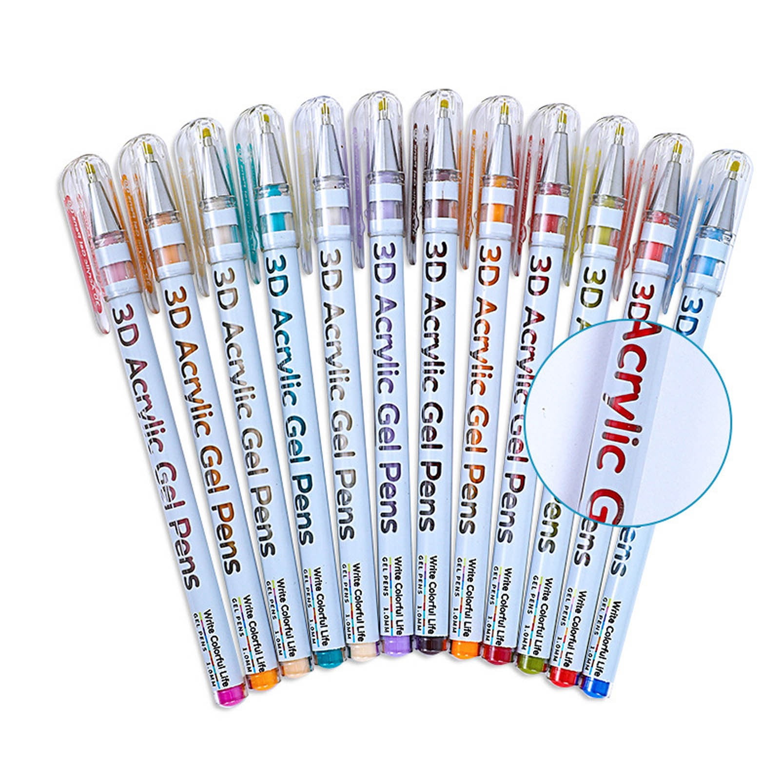 Eqslft 3D Acrylic Pen, 1.0 Mm 3D Acrylic Gel Pens Write 3D Acrylic Paint Markers Acrylic Pens Paint Pens Glitter Gel Pens Stick For Coloring Writing 1ML(12 Colors)