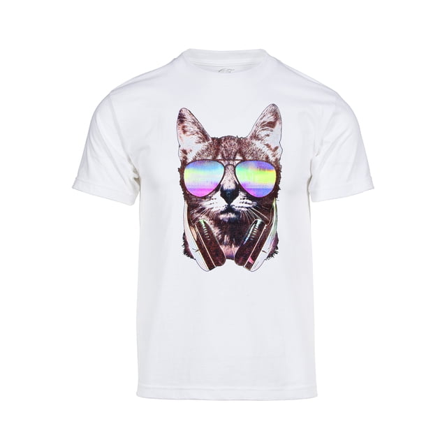 Camiseta de manga corta Gravity Threads gato DJ Blanco pequeño
