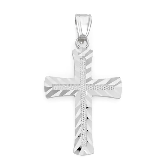 Golden Fire Solid 14k White Gold Cross Pendant - Religious Jewelry Gifts for Women