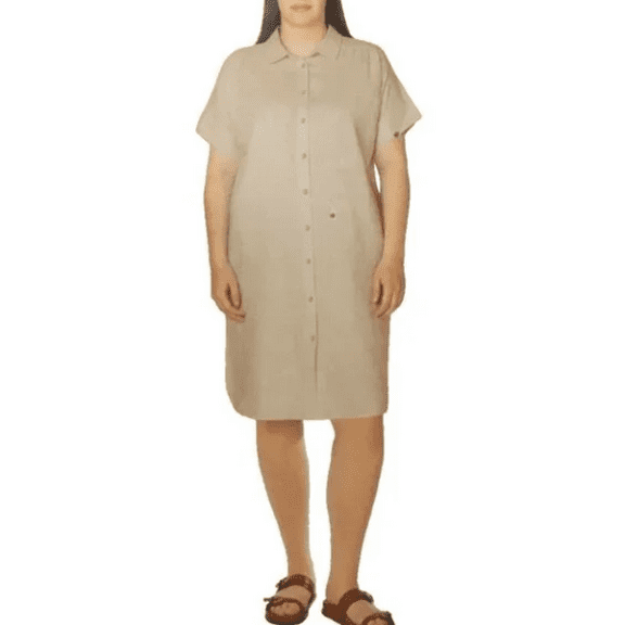 Well Worn Womens Button Down Linen Blend Dress Tan Medium