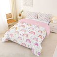 thumbnail image 3 of Manfei Cartoon Rainbow King Size Comforter Sets, Floral Love Heart Comforters King Size, White Pink, Pink Reversible, 3-Piece, 1 Comforter and 2 Pillowcases, 3 of 7