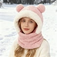 thumbnail image 3 of MIASHUI Adult Bear Ear Cartoon Pullover Hat Winter Neck Scarf Connected Thick Windproof Hat Ear Protection Scarf Pink, 3 of 4