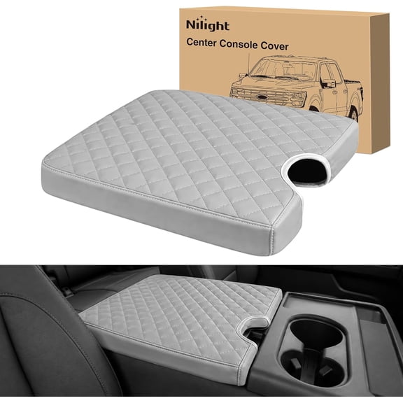 Nilight Center Console Cover Fit for Ford F150 2015-2025 F250 F350 F450 F550 2017-2025 with 40/20/40 Jump Seat Middle Armrest Cover for Ford Accessories Waterproof Leather Arm Rest Cushion Pad, Gray
