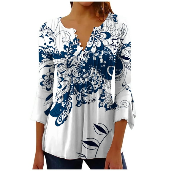 AOOCHASLIY Women's Blouse Women V-Neck Short Sleeve Loose T-Shirt Fashion Printed Casual Tops