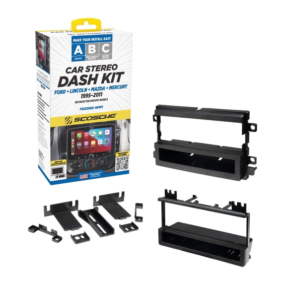 Scosche Single DIN Dash Kit & Pocket Compatible w/ '95-11 Ford/Lincoln/Mazda/Mercury FD2080-WM1