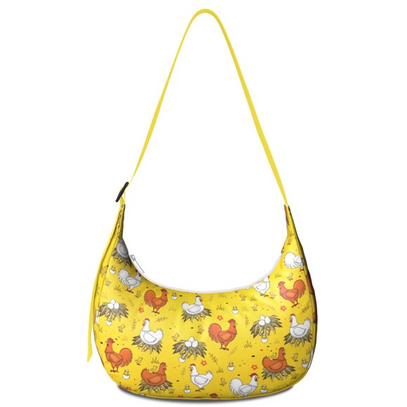 Sac Bandoulière en Croissant de Dessin Animé Poulet Œuf pour Femmes Hommes, Sac d'École Imprimé Poulailler Poule Mignon Rustique pour Voyage Pique-Nique Camping