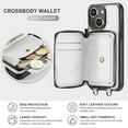thumbnail image 3 of for iPhone 15 Plus Case Wallet, Crossbody Zipper Purse Handbag with RFID Blocking Card Slots Kickstand, Detachable Shoulder Lanyard Flip Style PU Leather Shockproof Case for iPhone 15 Plus,White, 3 of 9