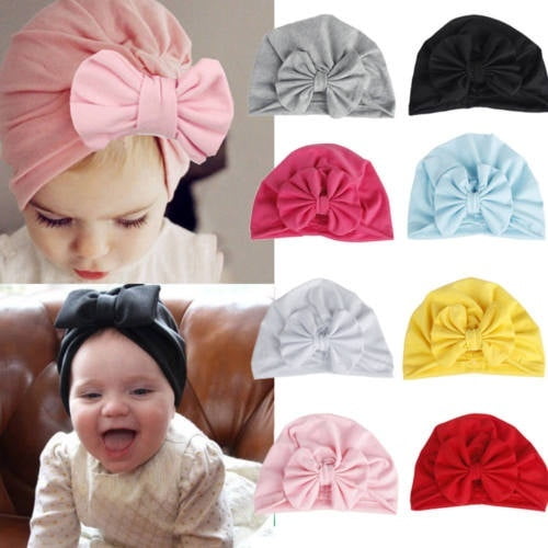 Fashion comfortable set of 3 / baby girl bow solid color hood turban hooded cap