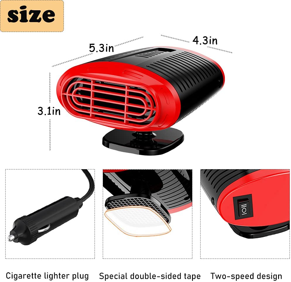 Chauffage Voiture 12V 200W – Désembueur Pare-Brise Rapide, Rotation 360°, Prise Allume-Cigare - 12
